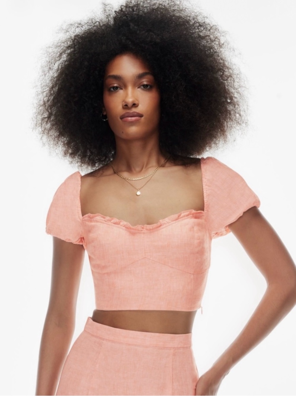 NWT Aritzia Wilfred Wander Linen Cropped Top in Coral Peach